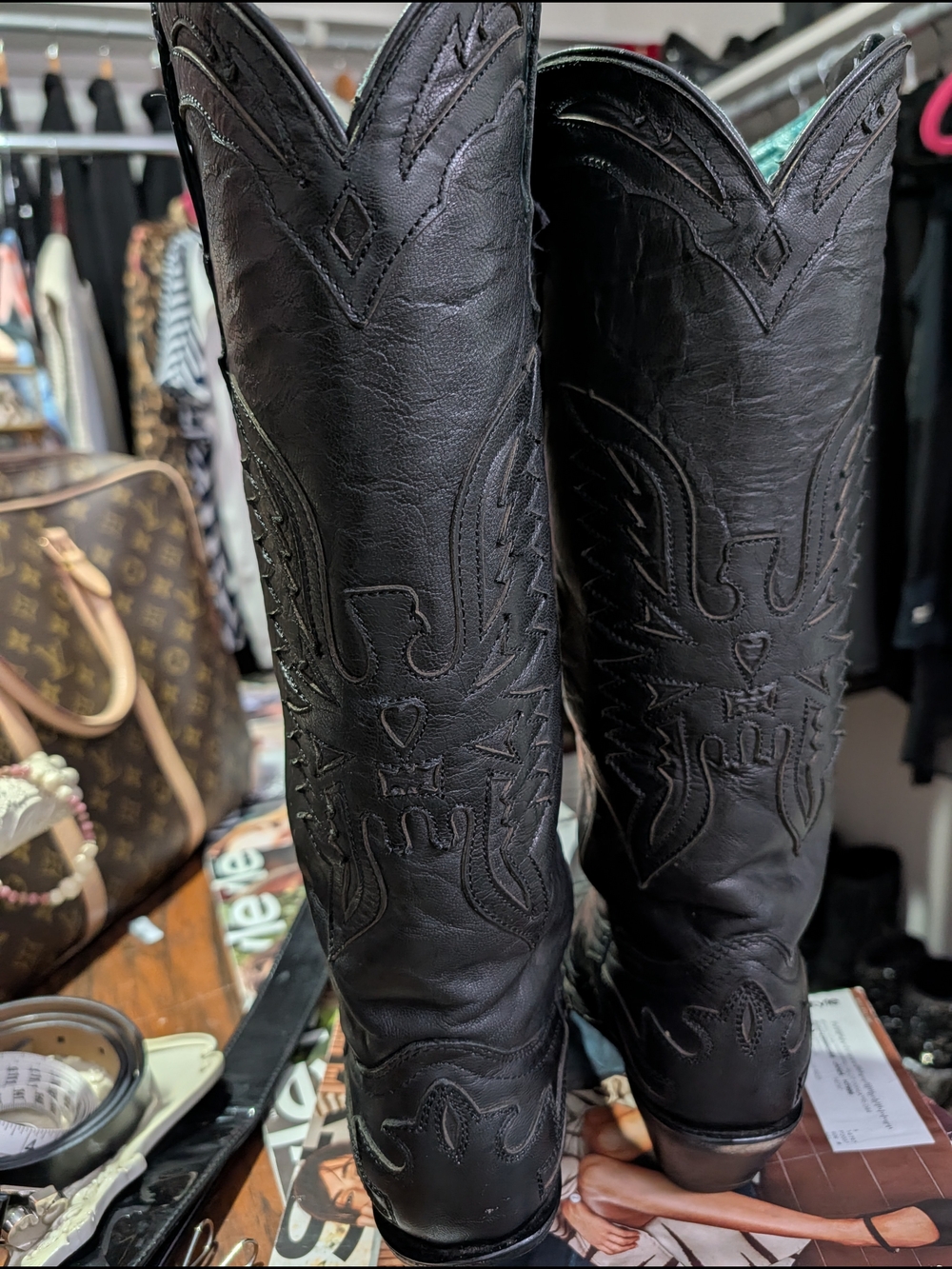 Phoenix Design Black Leather Cowboy Boots - Picture 3 of 6